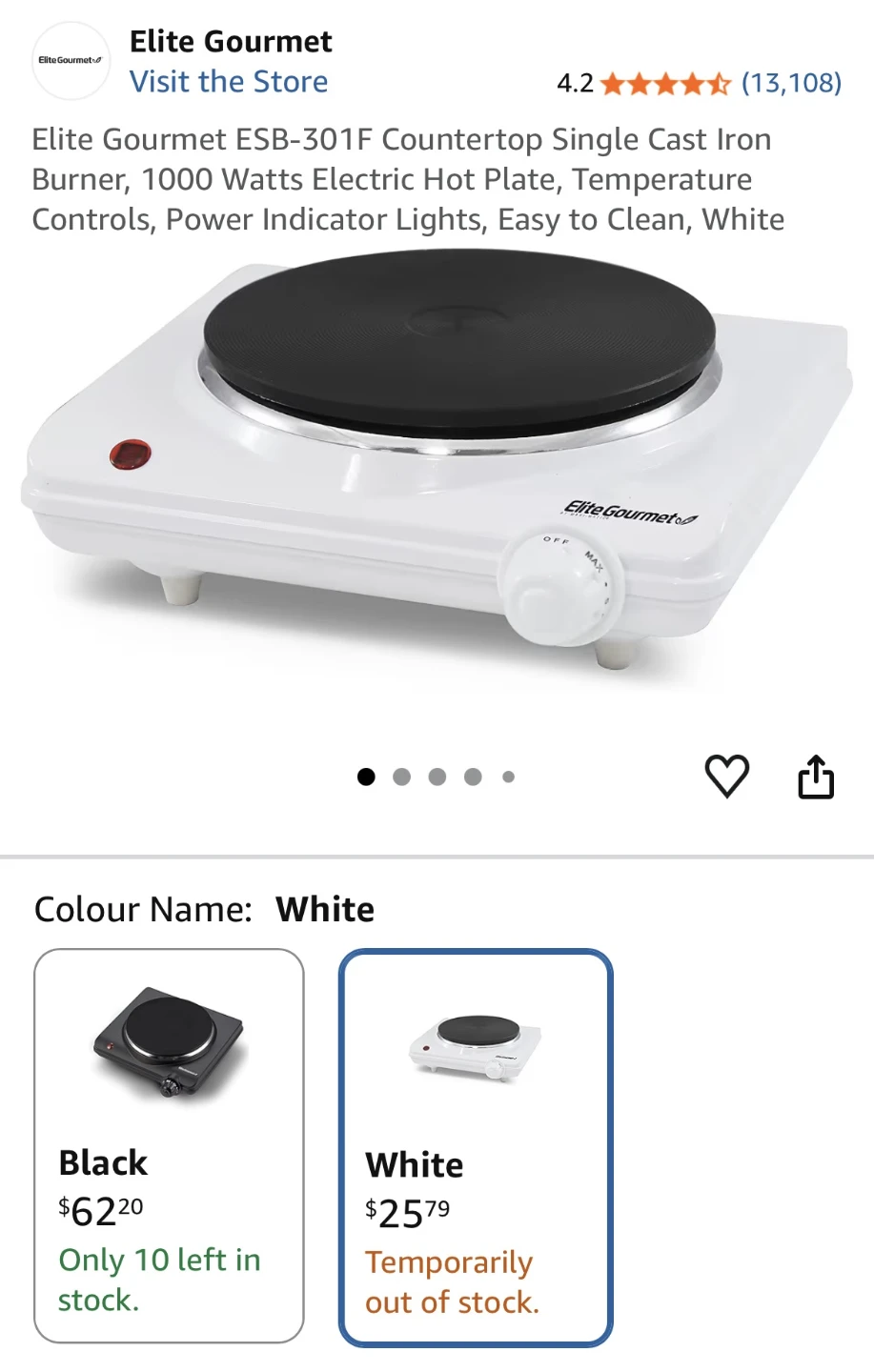 Elite Gourmet Electric Hot Plate ESB-301F