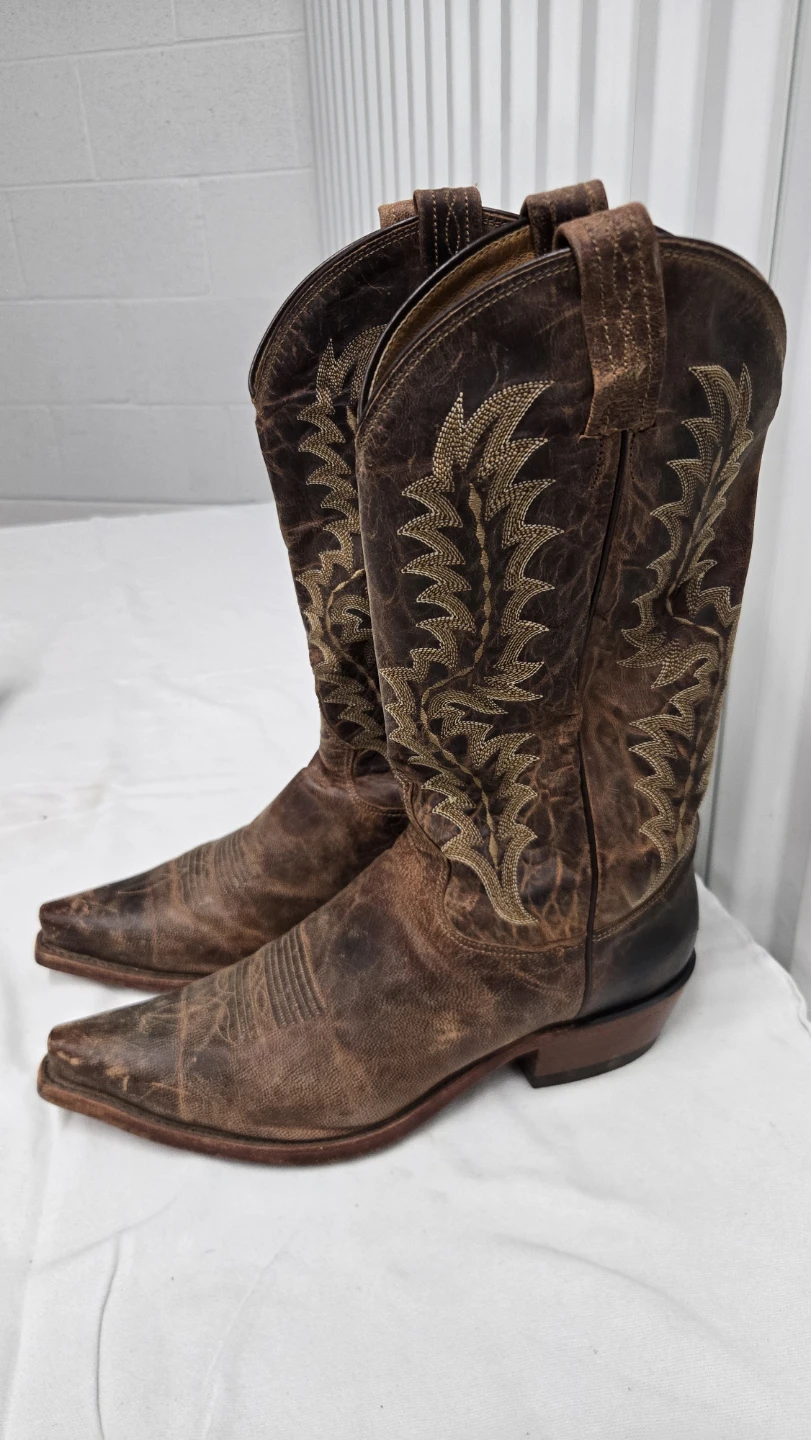 Tony Lama Brown Leather Embroidered Western Cowboy Boots US 10