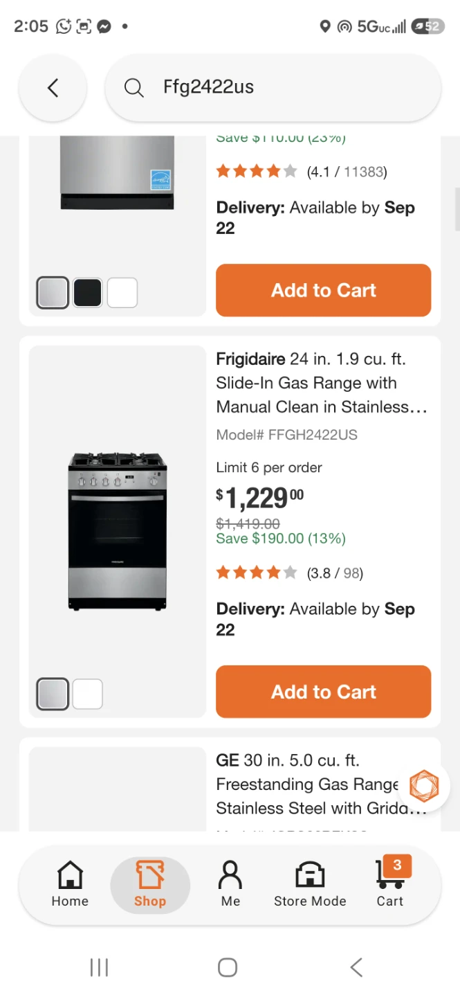 Frigidaire 24 inch Gas Range FFGH2422US