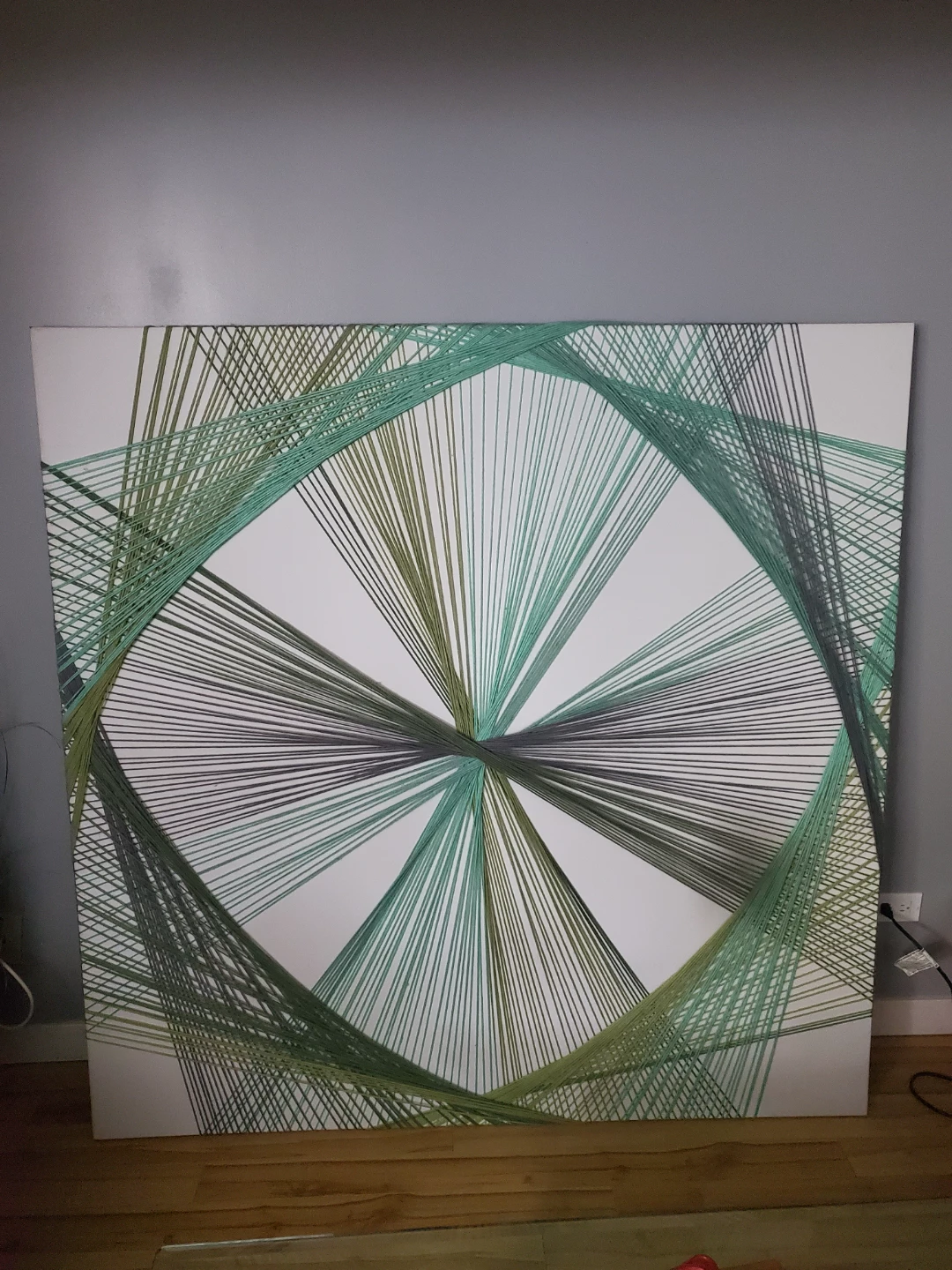 Large Green and Grey String Art Wall Piece