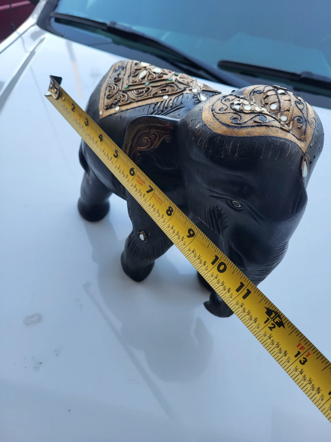 Decorative hand-carved wooden elephant statue