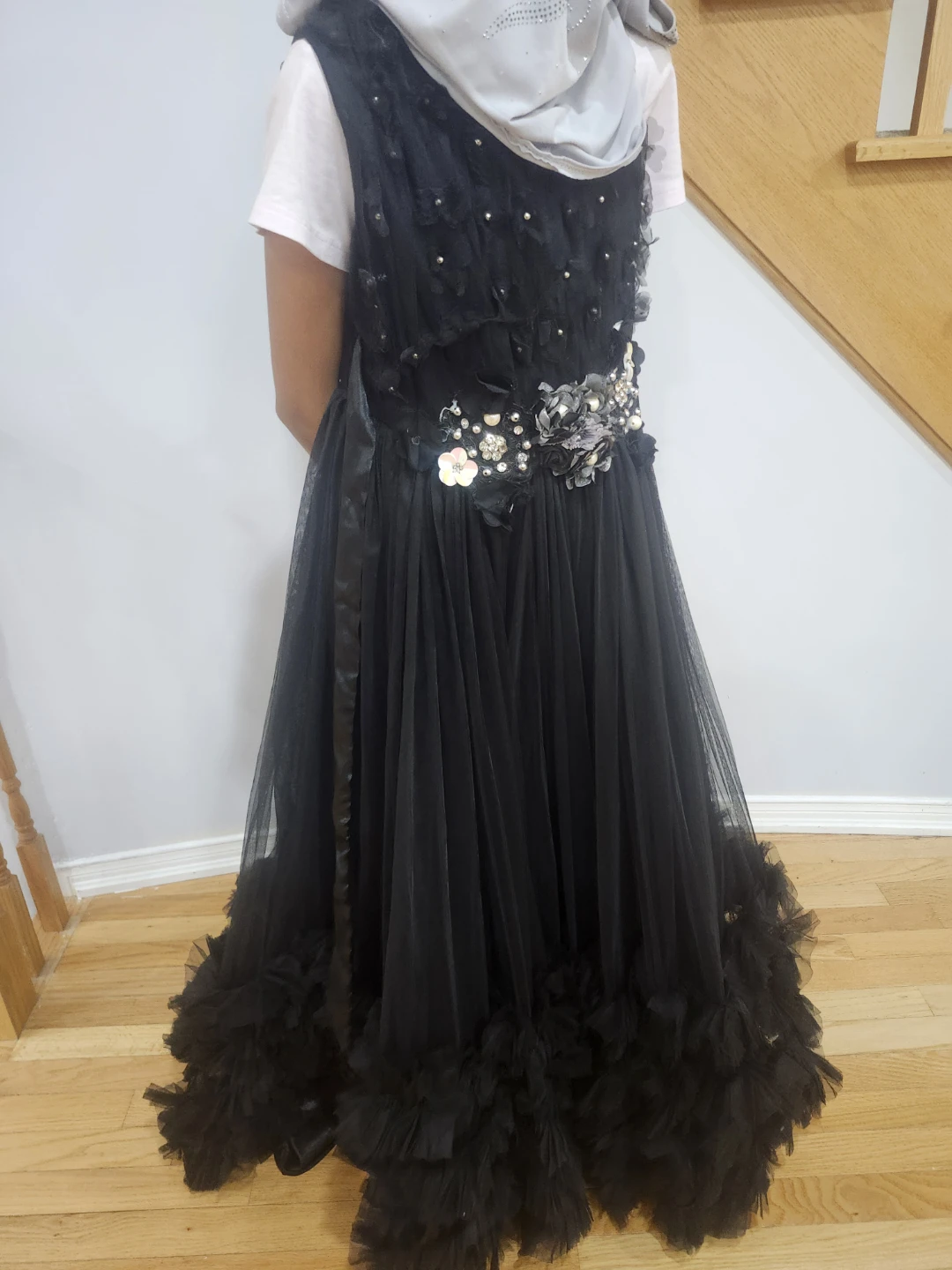 Black maxi  with floral embellishments