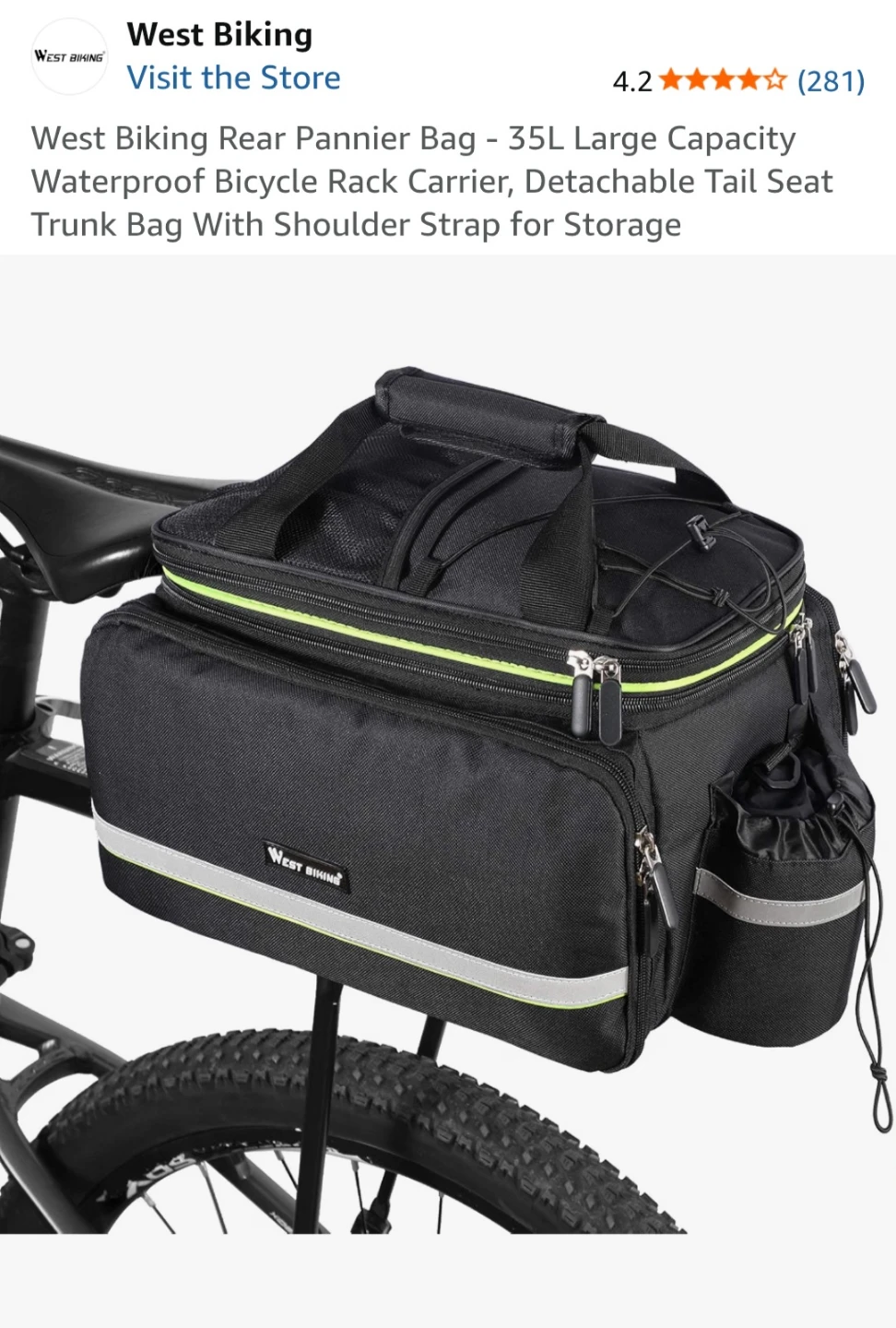 West Biking Rear Pannier Bag - 35L Waterproof Bicycle Carrier