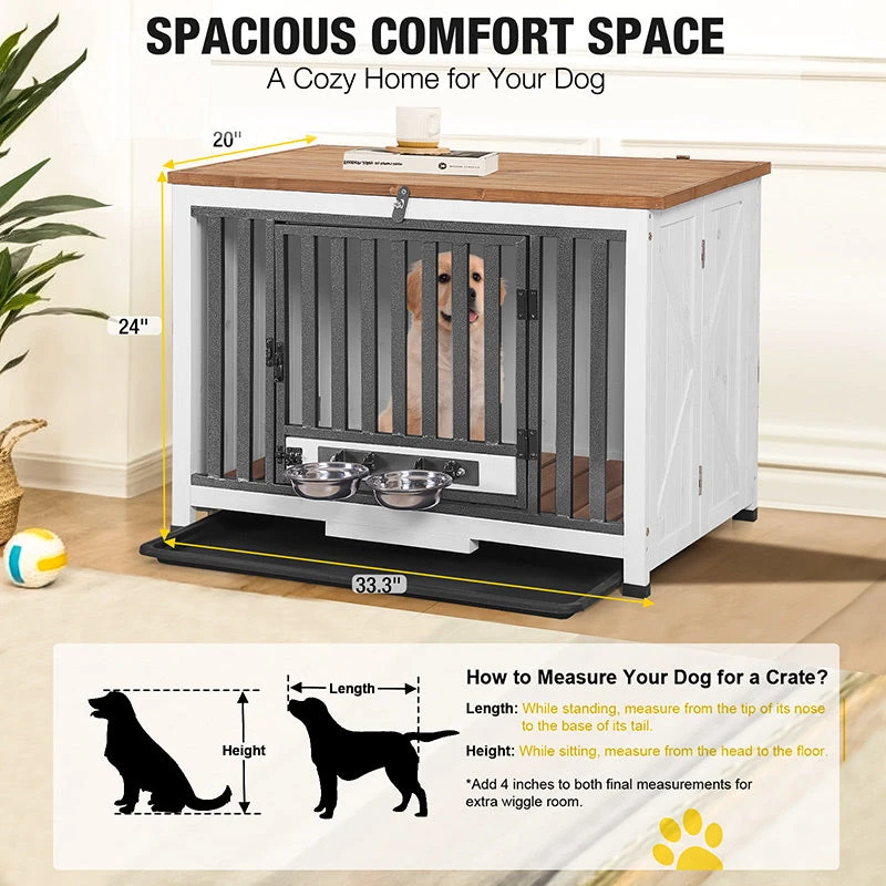 Avituvin Folding Dog Crate with Swivel Bowls