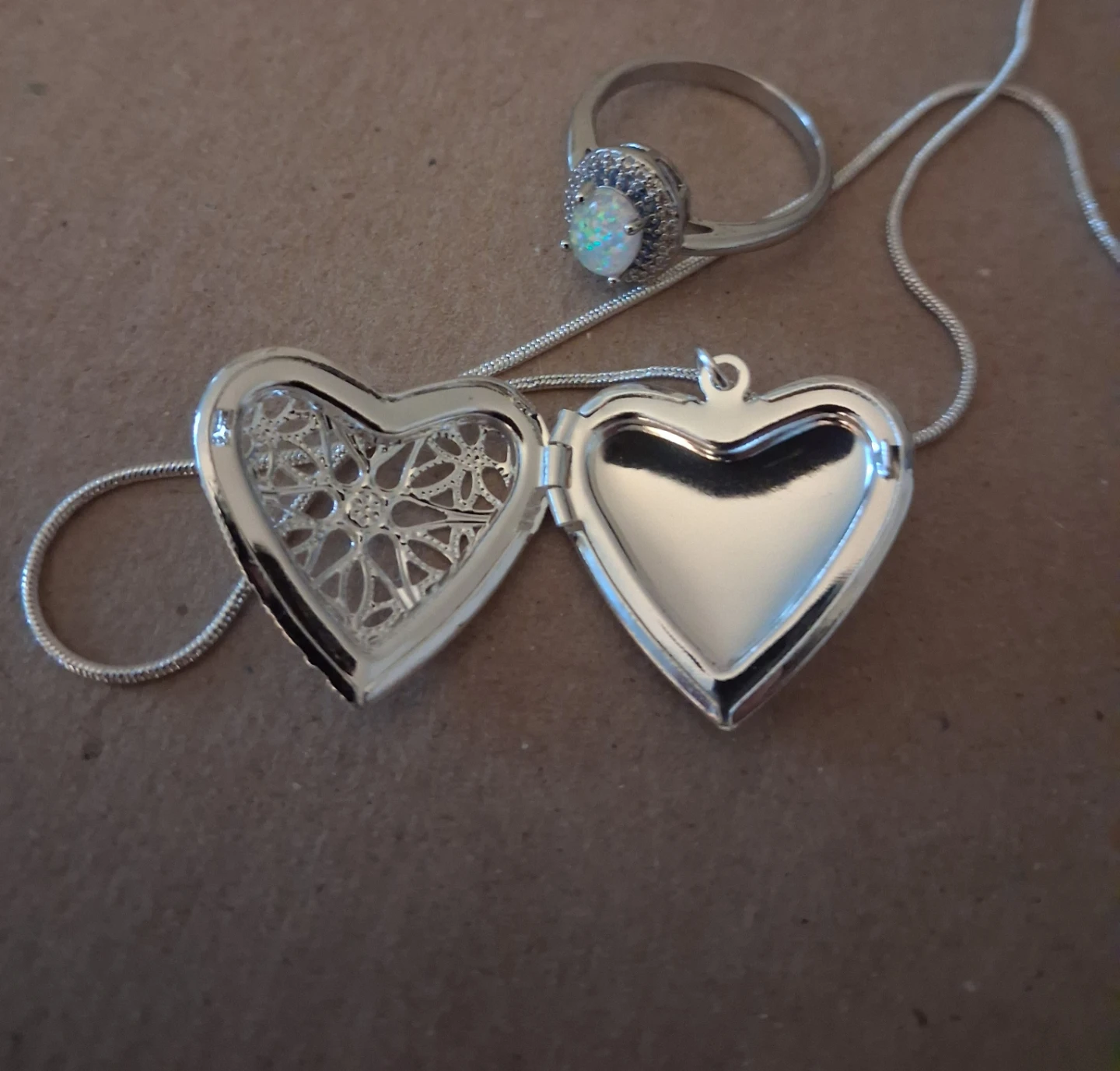 Heart Locket Necklace and Opal Ring Set - photo 3