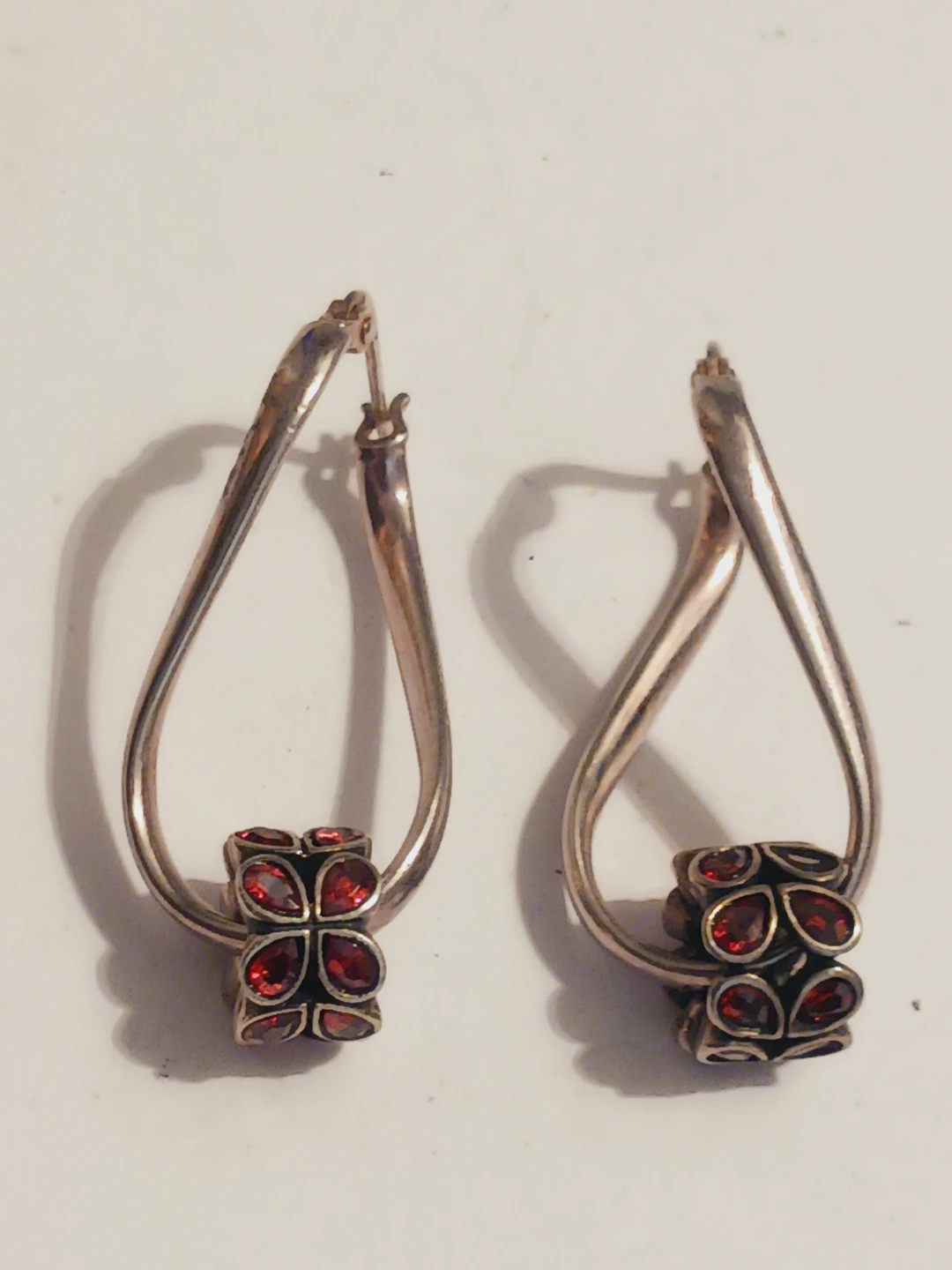 CHAM 925 SIGNED Sterling Silver and Garnet Teardrop Earrings