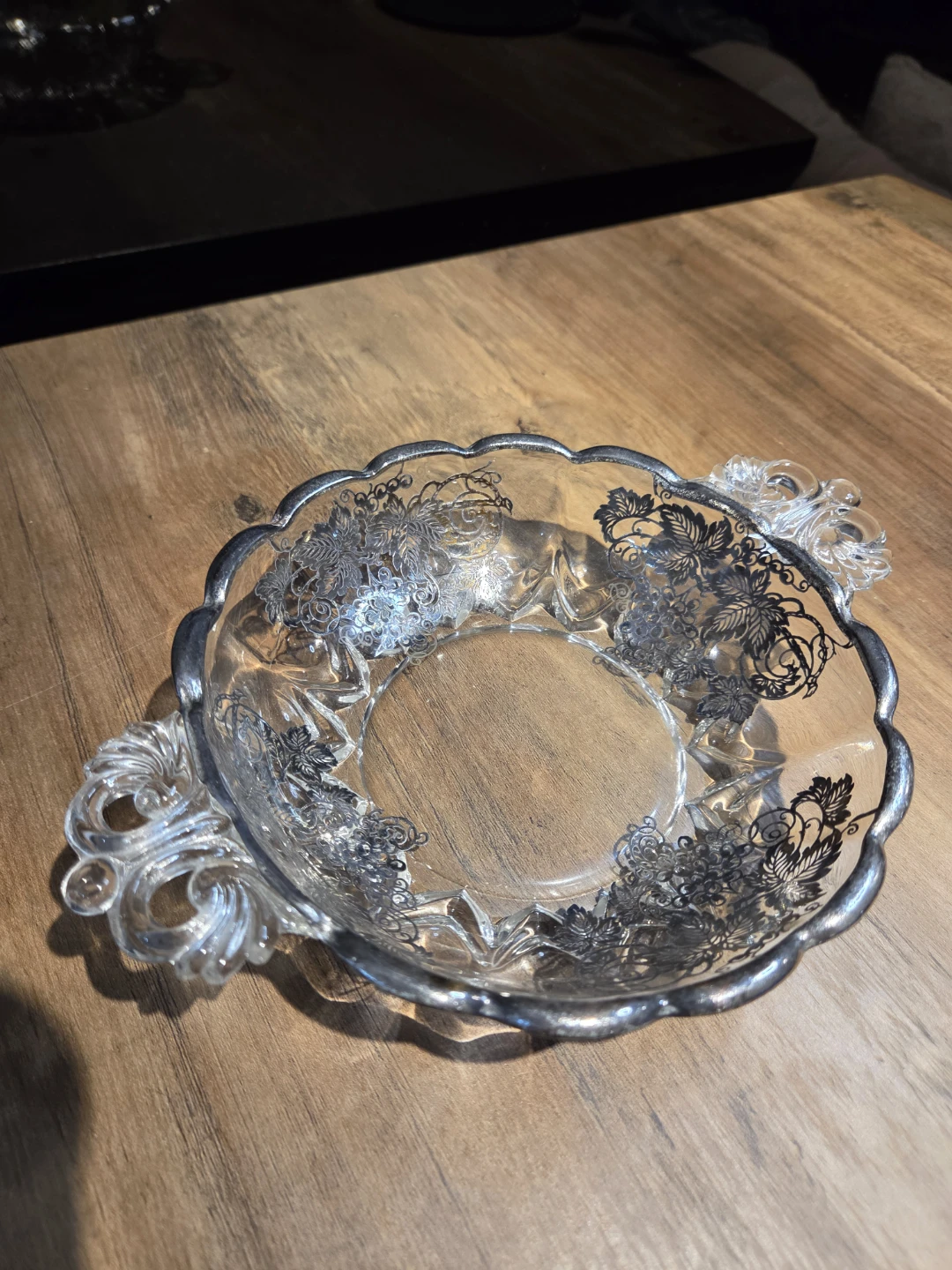 Vintage Silver Overlay Glass Candy / Serving Dish