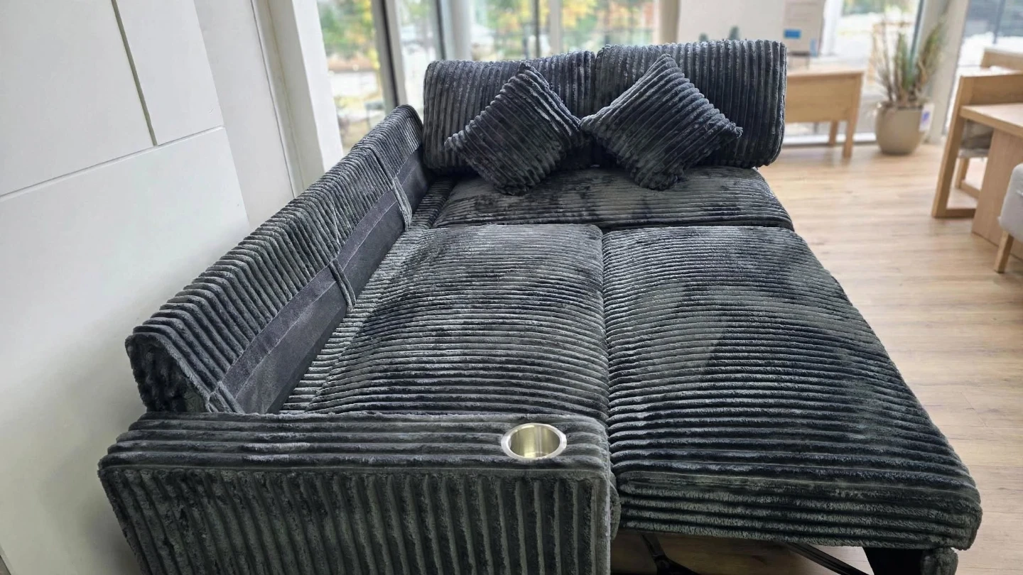 Brand new Dark Grey Corduroy Sectional Sofa Bed with Cup Holders - photo 4
