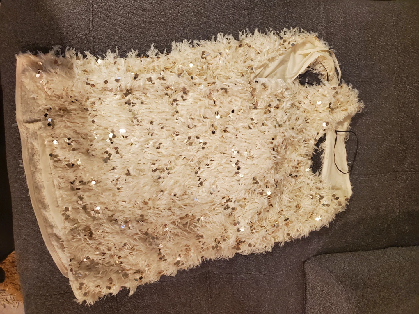 Cream Sequin Shaggy Top