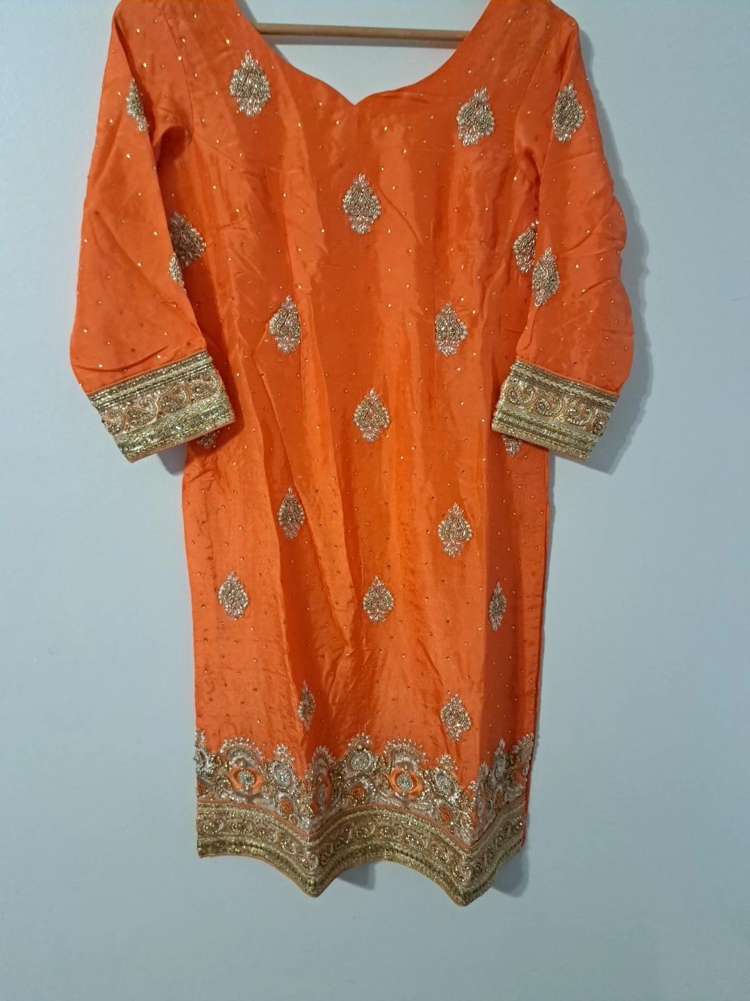Orange Embroidered Indian Suit with Dupatta - photo 2