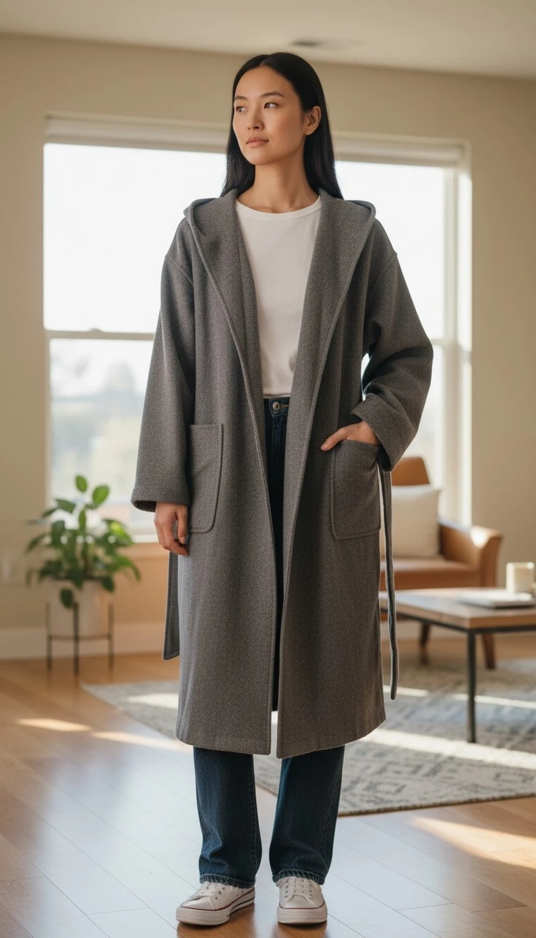 Dark Grey Hooded Wool Coat - photo 5