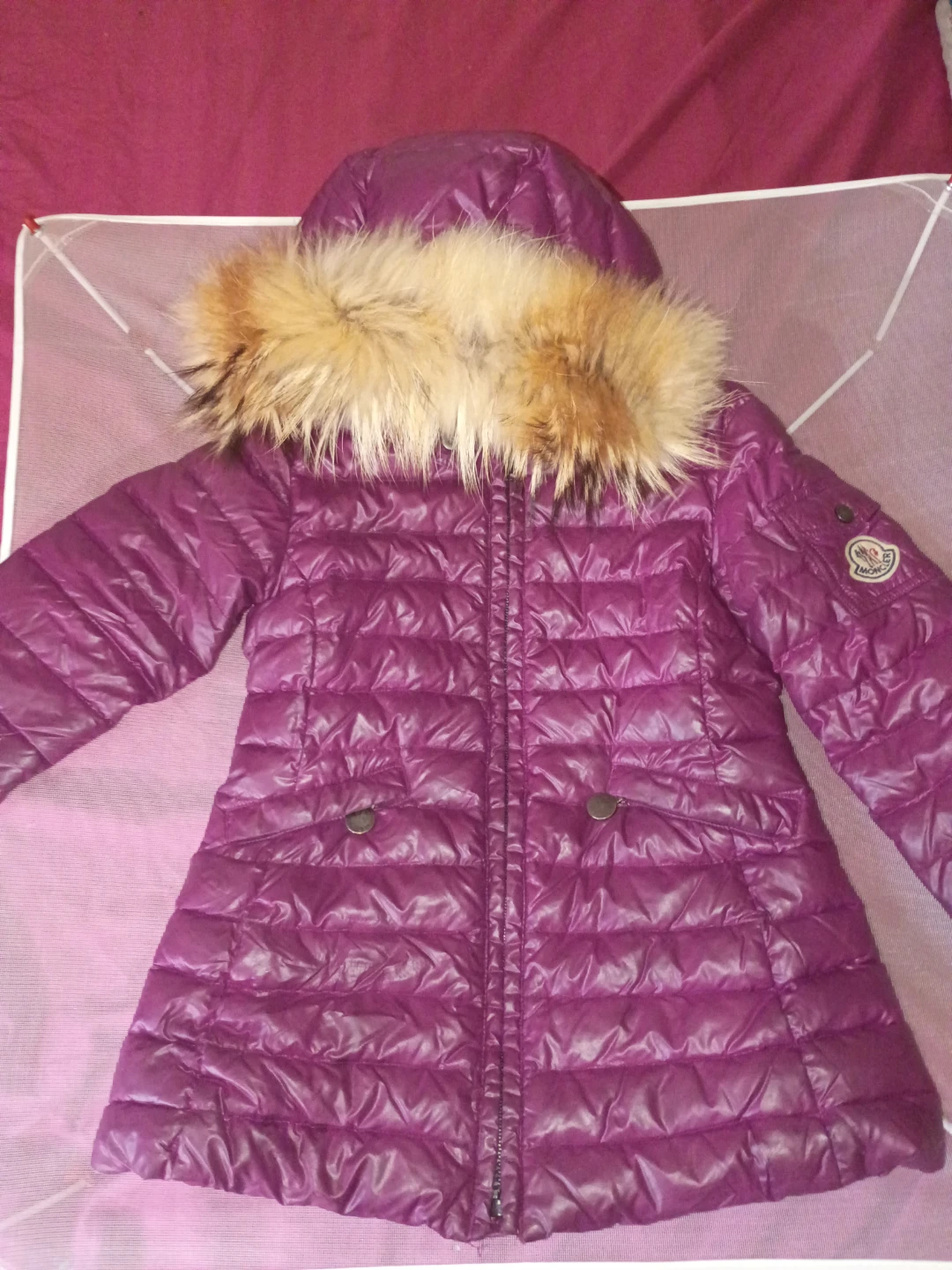 Moncler Purple Puffer Jacket with Fur Hood