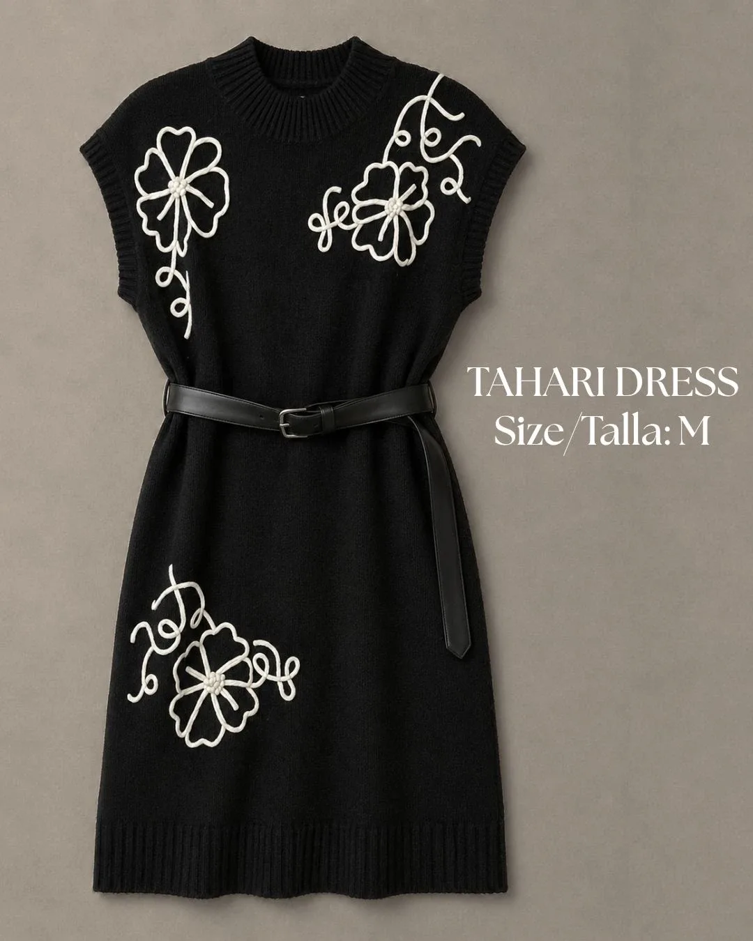 Tahari Black Floral Knit Dress Size M