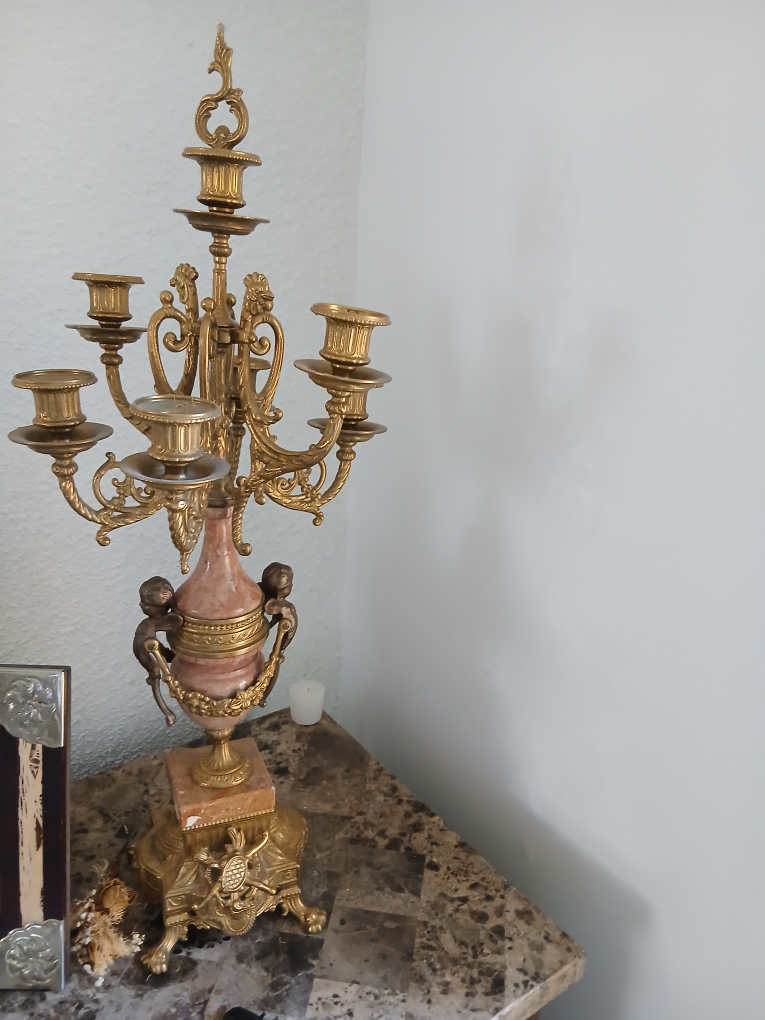 Set of Vintage Imperial Brass and Marble Clock Set - photo 2