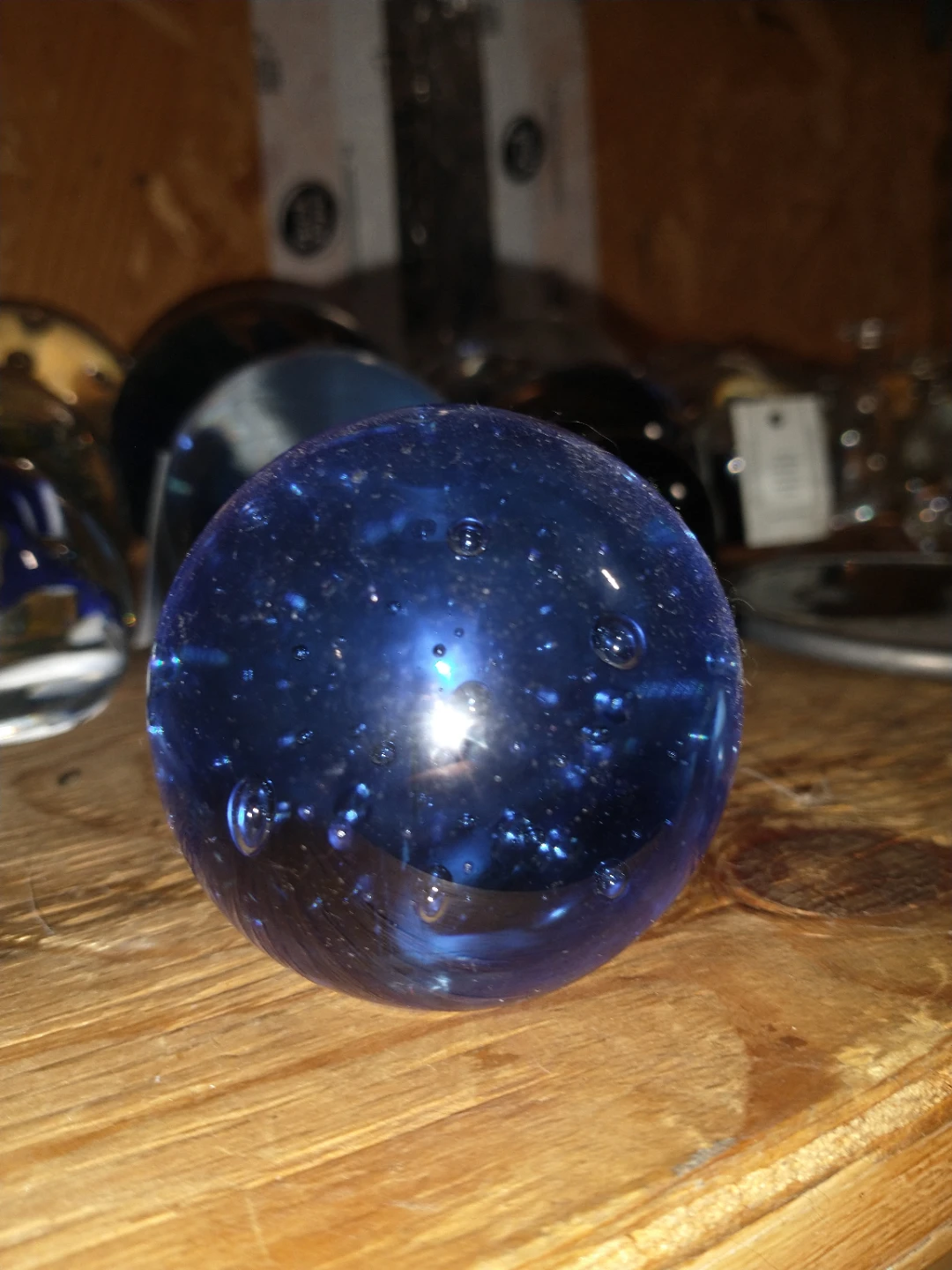 Blue Bubble Glass Paperweight