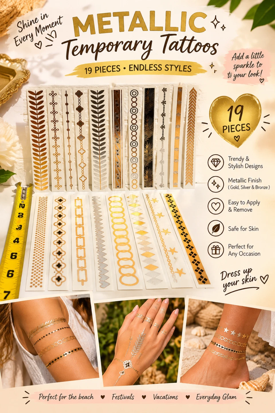 💝Metallic Temporary Tattoos - 19 Pieces💝