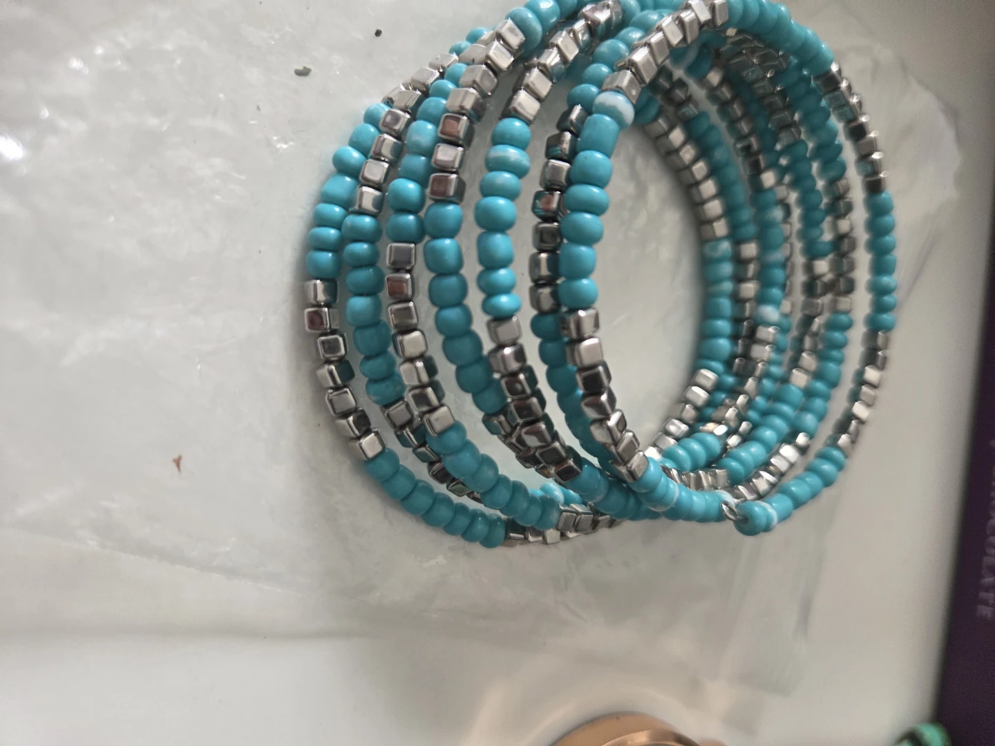 Turquoise and Silver Beaded Coil Bracelet - photo 4