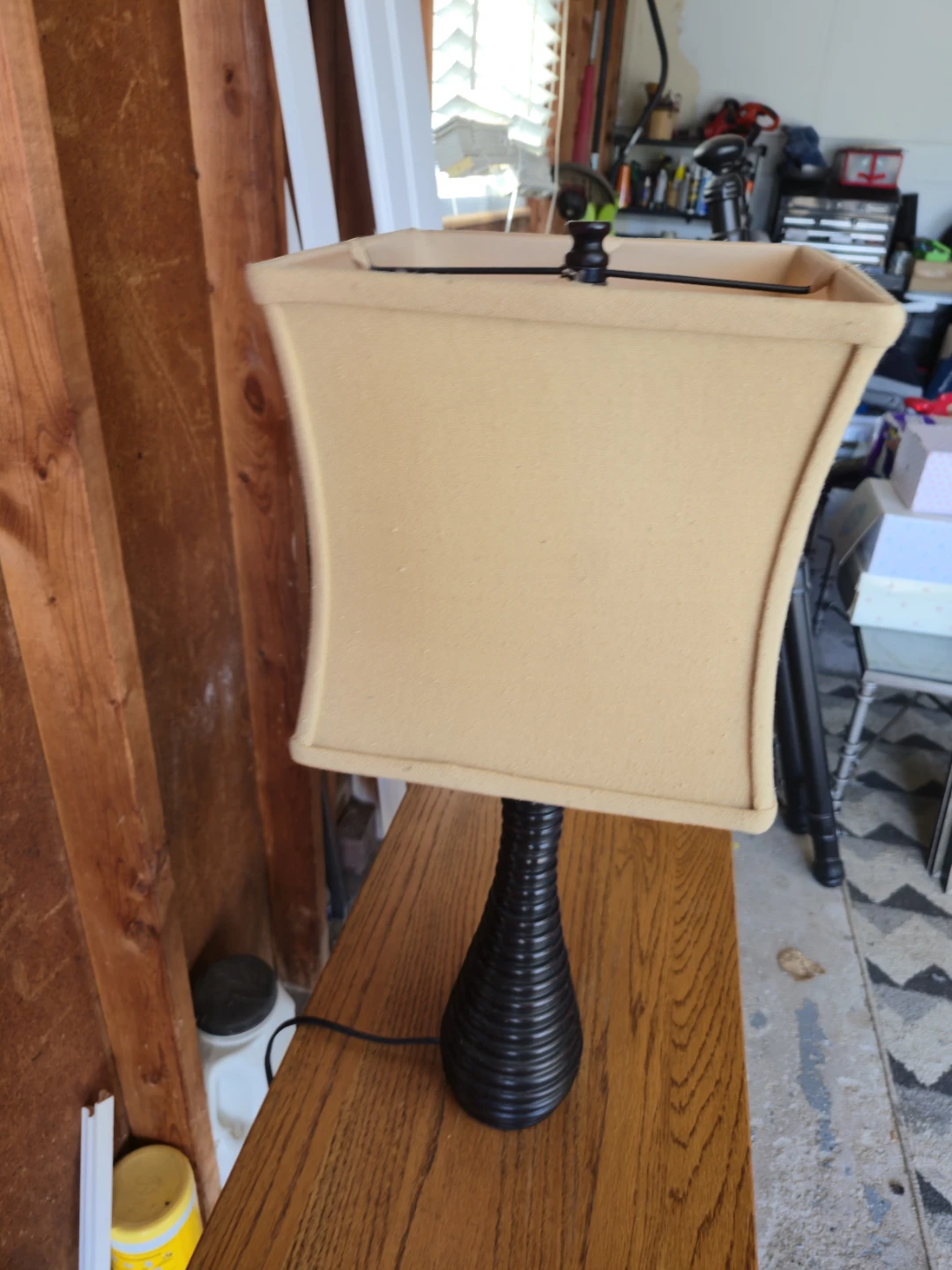 Modern Black Ribbed Table Lamp w/ Ivory Square Shade - photo 3