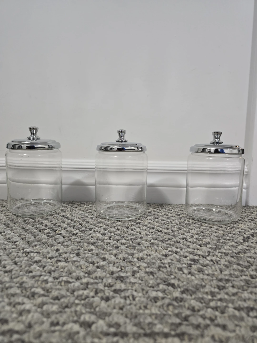 Set of 3 Glass Apothecary Jars with Chrome Lids - photo 2