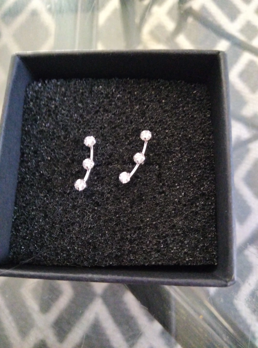 Three-Stone  Sterling Silver Ear Climber Earrings