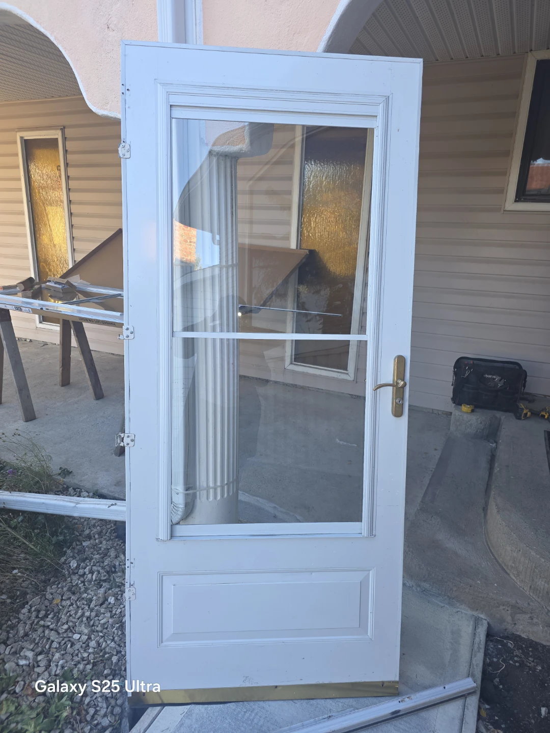 White storm door with brass hardware - photo 4