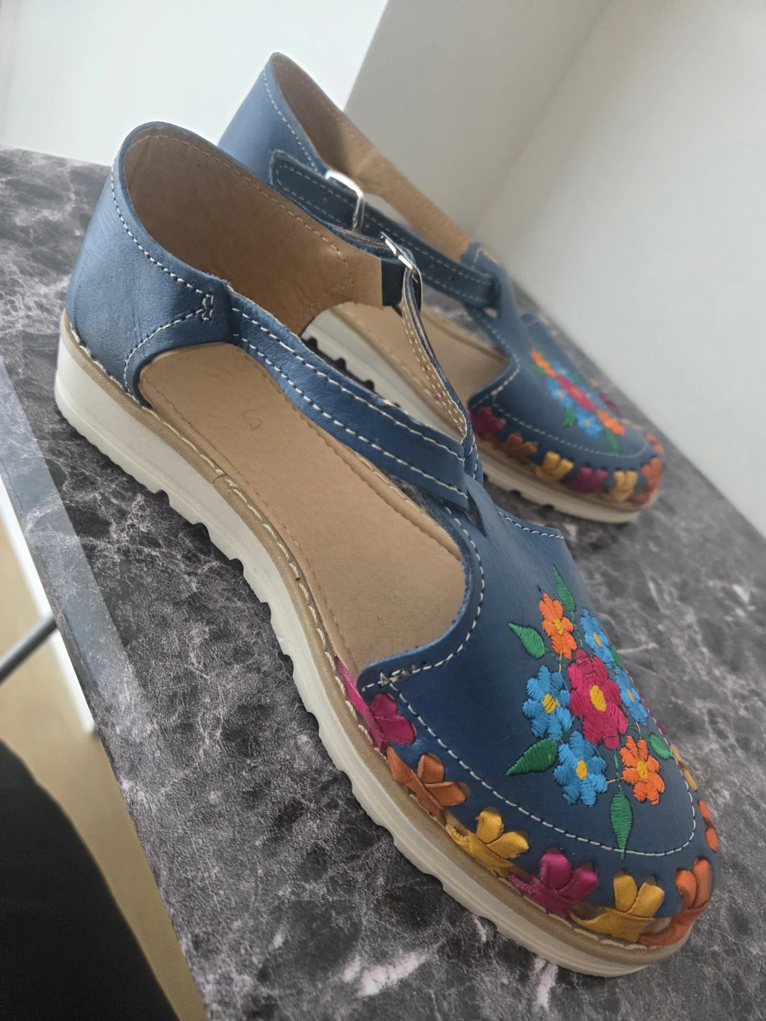 Embroidered Mexican Leather Huaraches Sandals Size 8 - photo 3