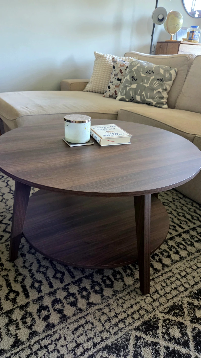 Round 2-Tier Coffee Table – Chestnut Finish *new
