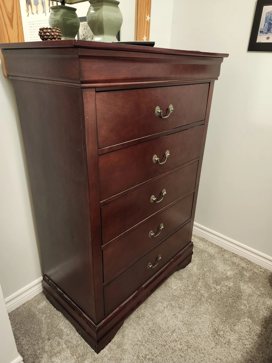 Dark Wood Queen Bed and 5-Drawer Dresser - photo 2