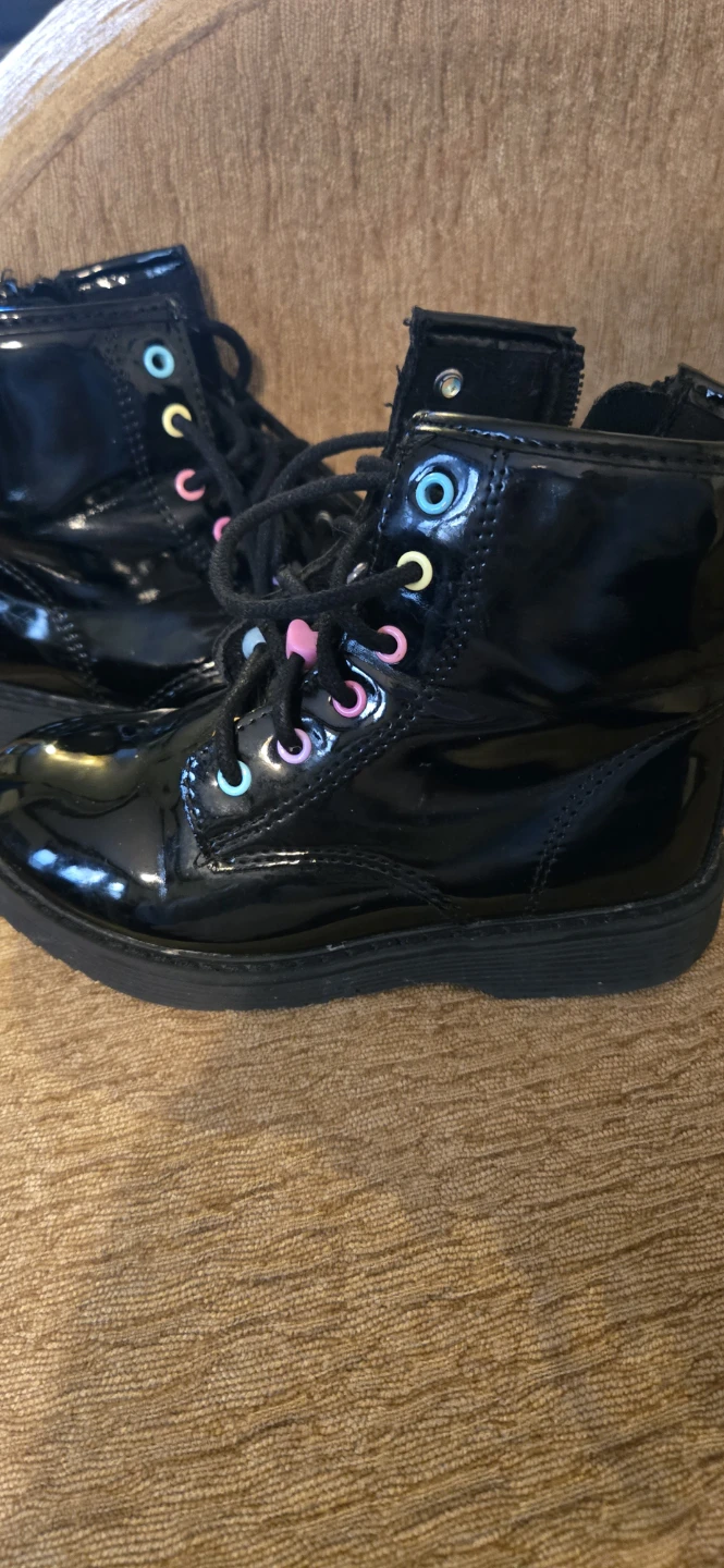 Girls' Black Patent Lace-Up Boots