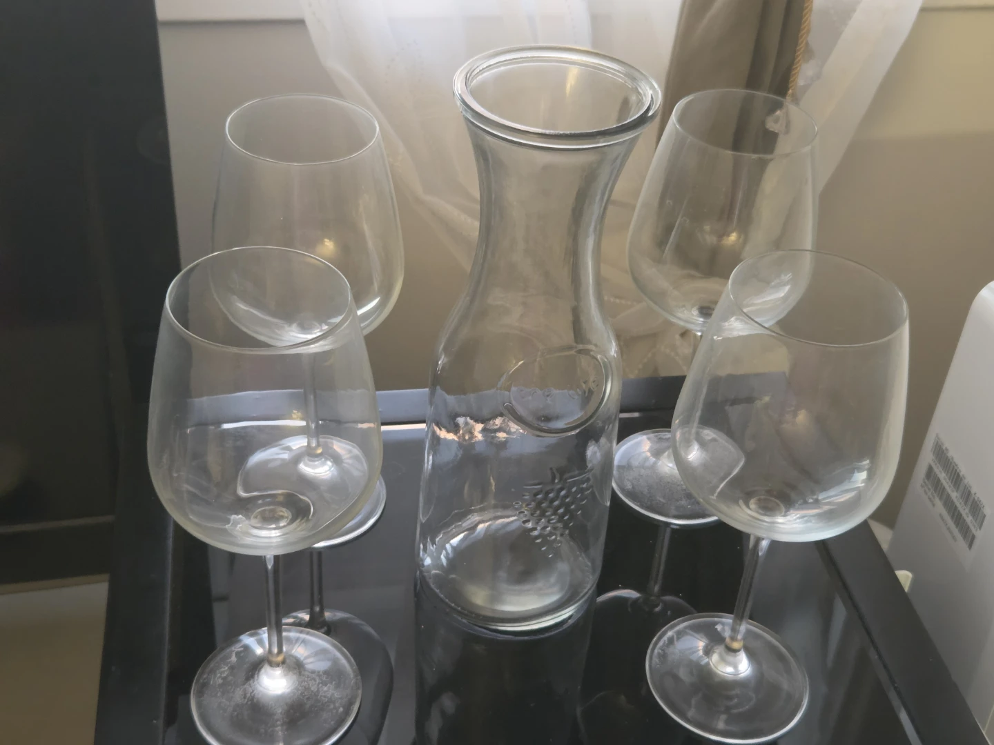 Glass Carafe and 4 Wine Glasses Set