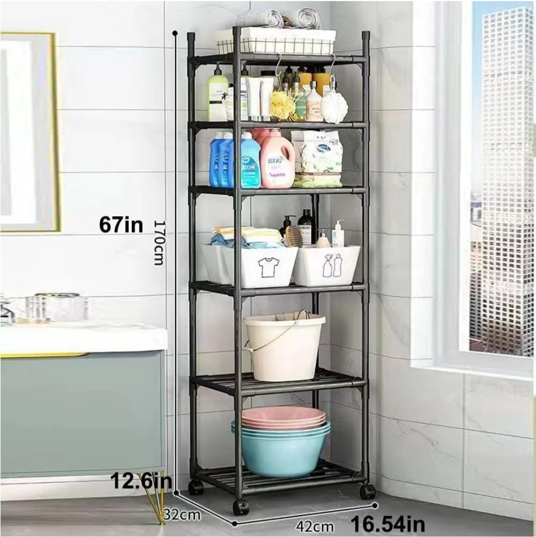Black 5-Tier Kitchen Storage Shelf on Wheels - photo 2