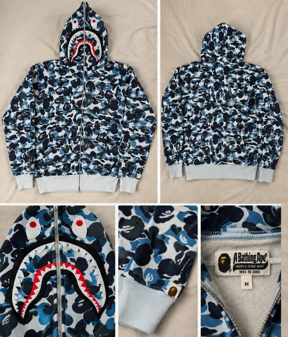 A Bathing Ape Blue Camo Shark Full Zip Hoodie
