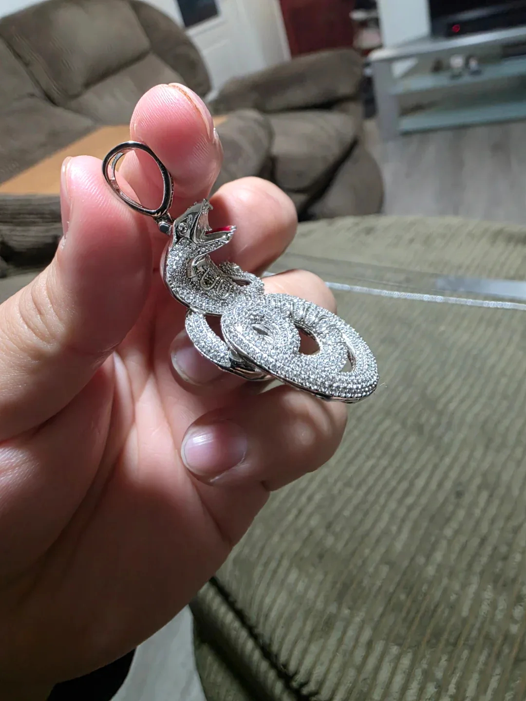 925 Sterling Silver Snake Pendant with Moissanite - photo 3