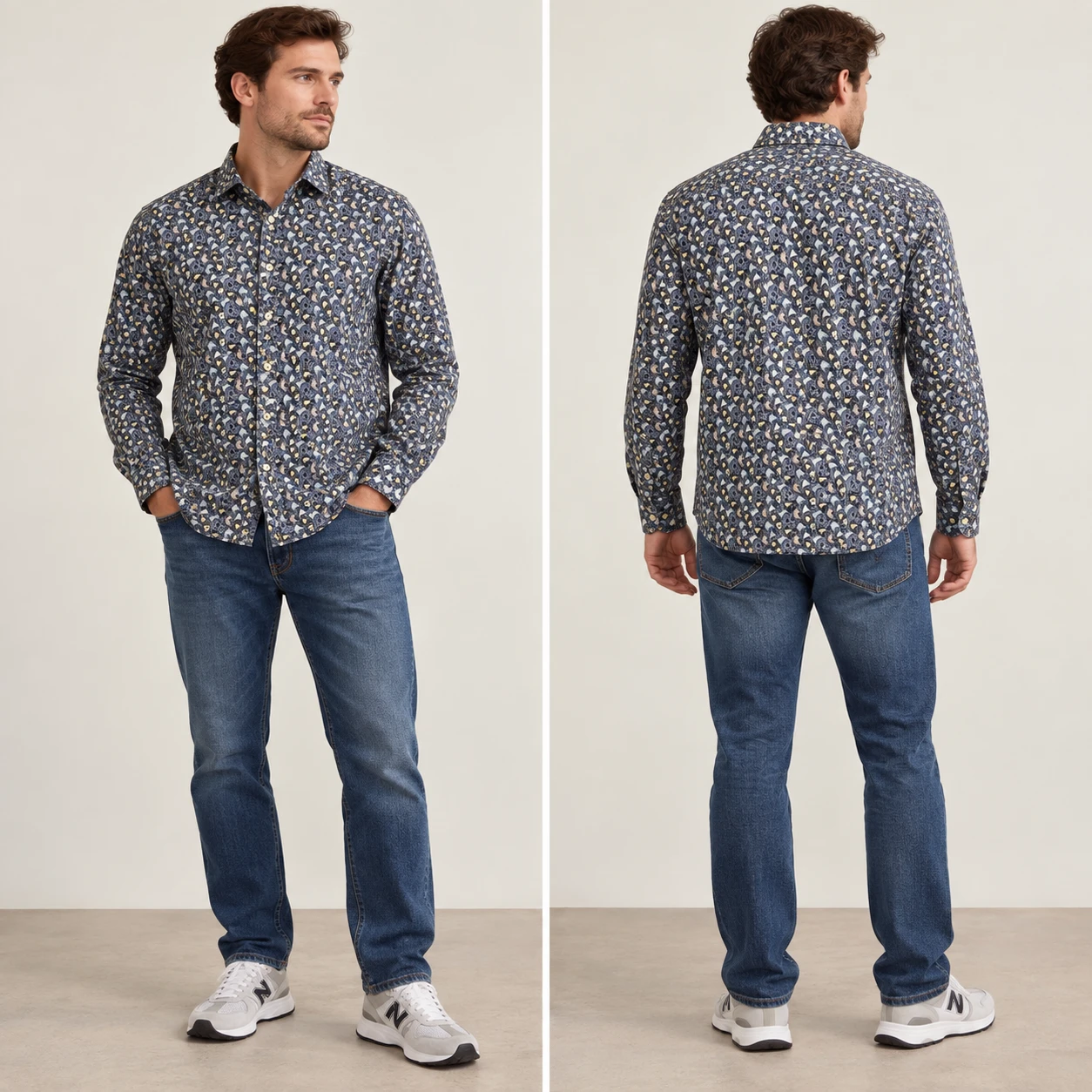 Size 43/44 Seidensticker Young Line Geometric Pattern Shirt