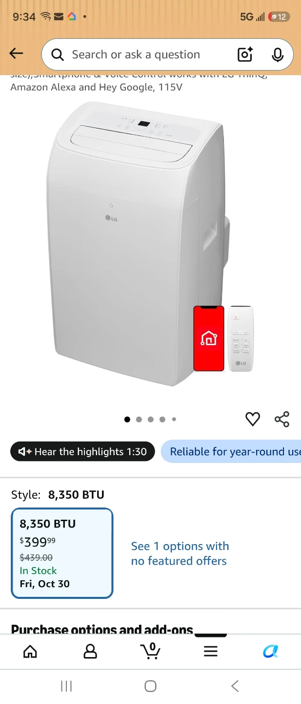 LG 8,350 BTU Portable Air Conditioner