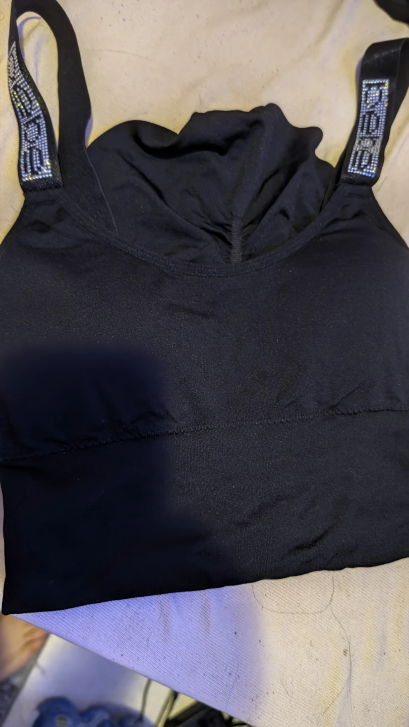Bebe Rhinestone Logo Strap Tank Top