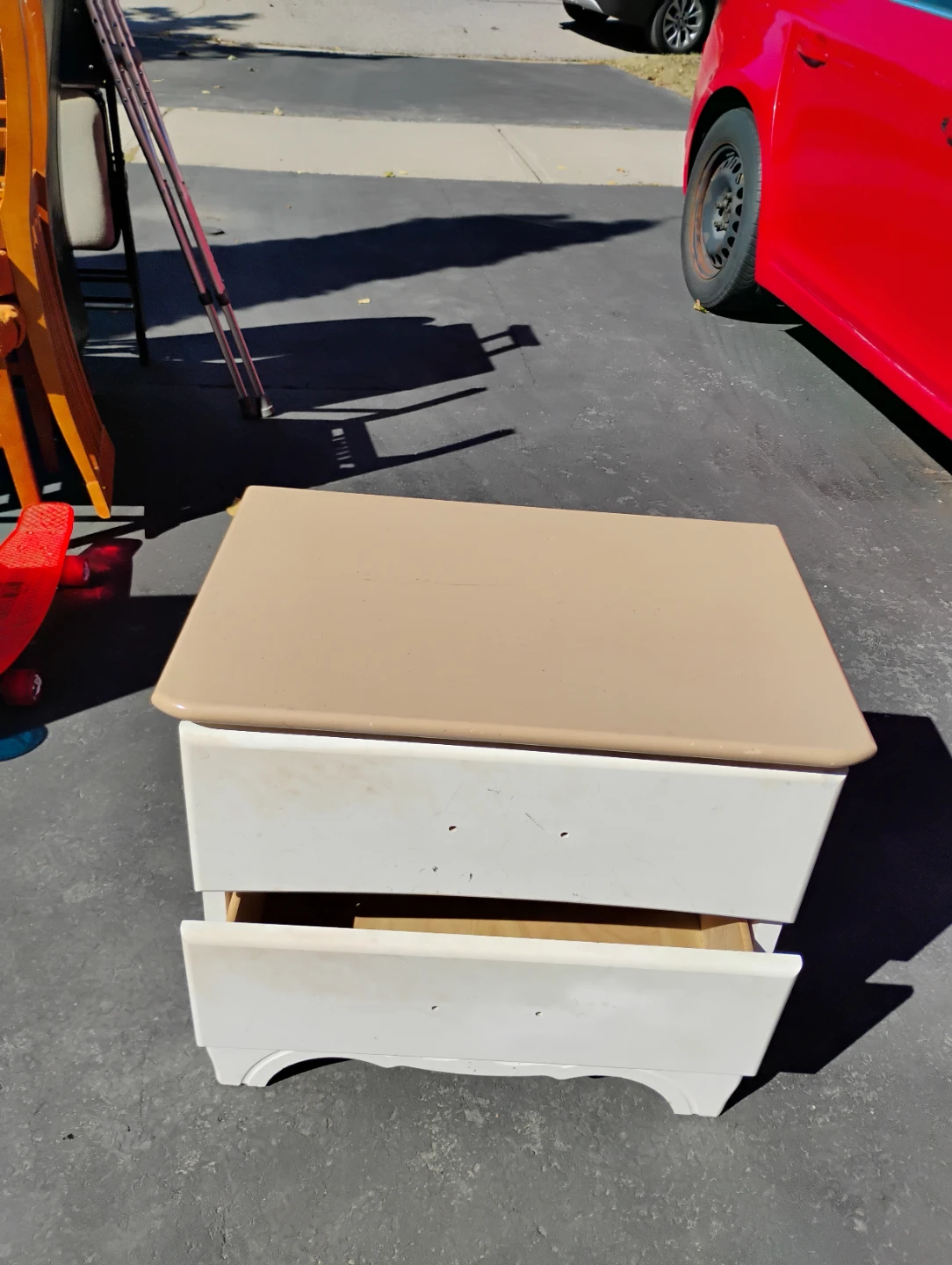 Two-Drawer White and Beige Nightstand - photo 2