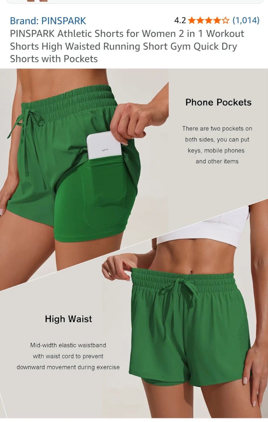PINSPARK Women's 2-in-1 Athletic Running Shorts