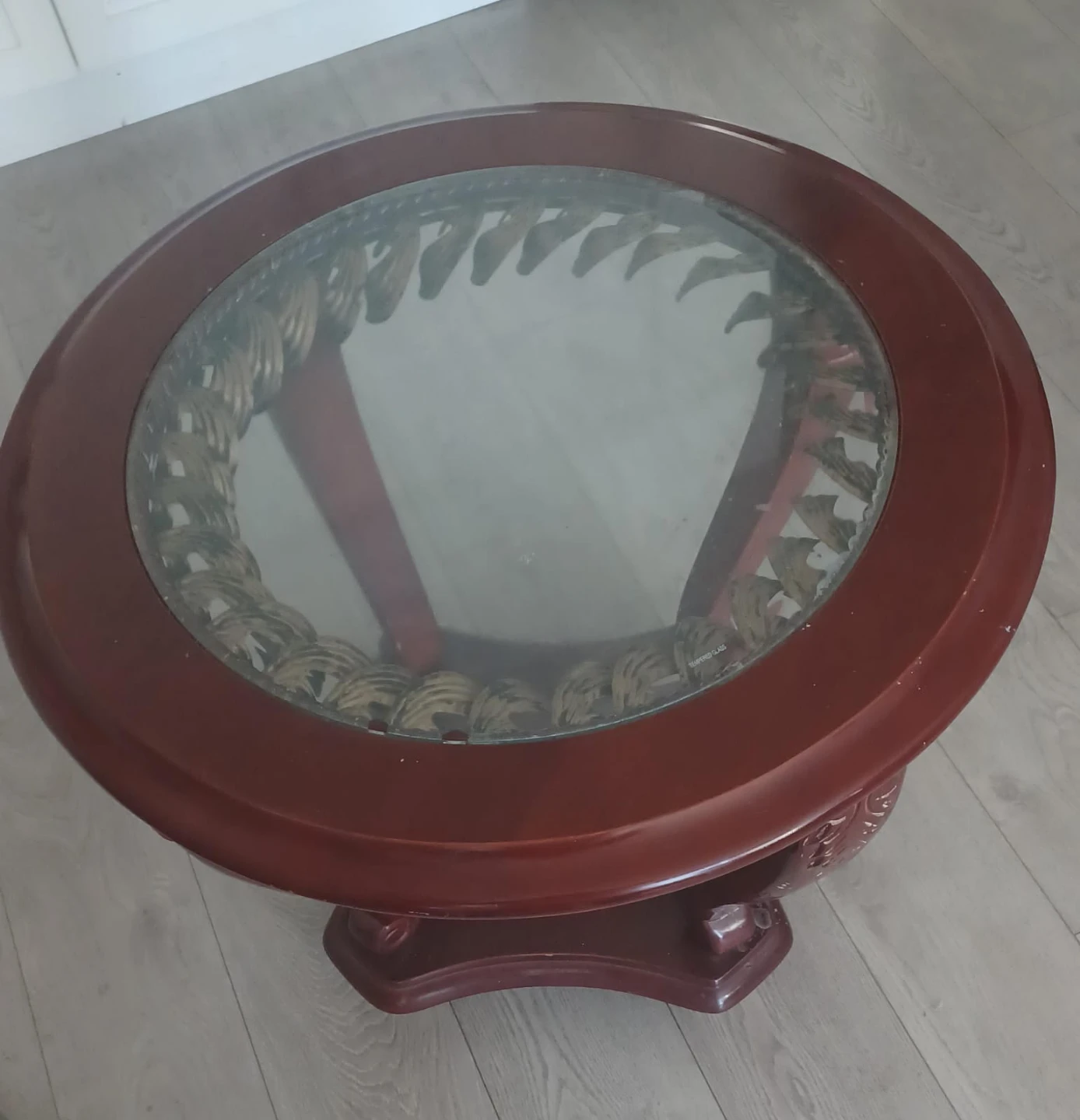 Round Wooden Side Table with Glass Top - photo 2