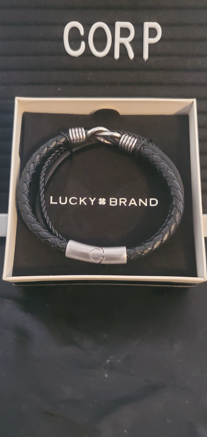 Lucky Brand Black Leather Braided Bracelet