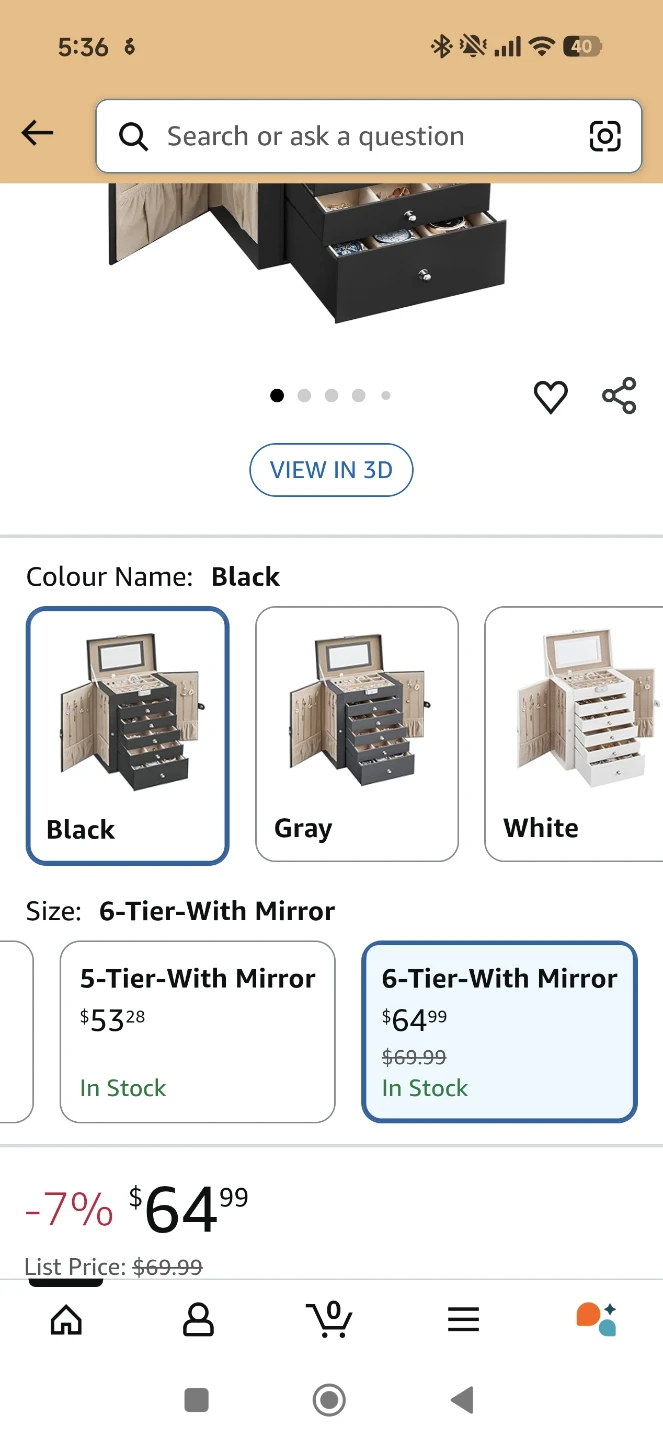 Songmics 6-Tier Jewelry Box with Mirror - Black - photo 4