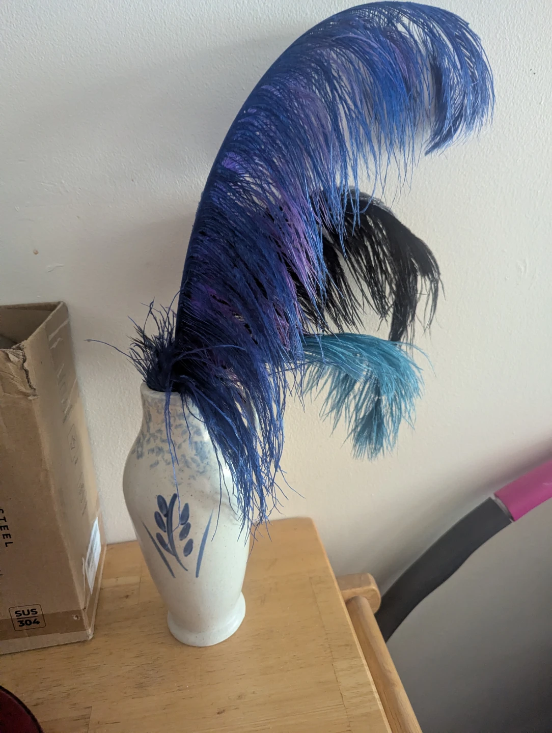 Decorative Ceramic Vase with Feathers
