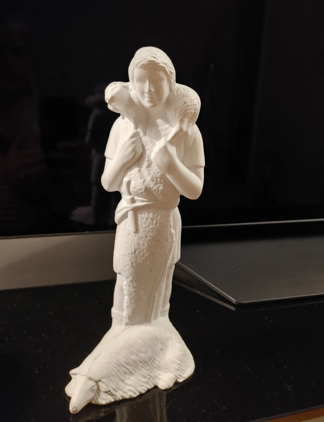 White Shepherd with Lamb Figurine