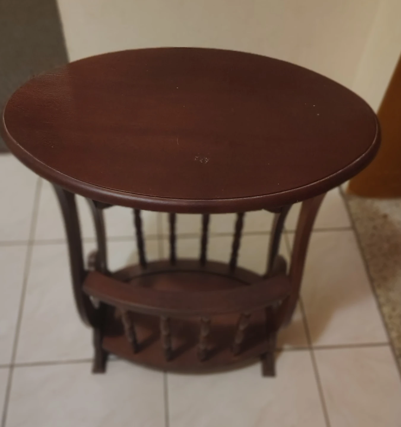 Oval Wood Side Table with Shelf