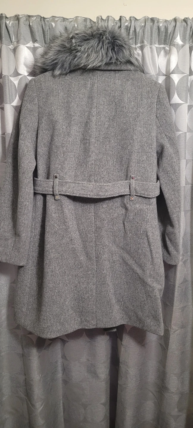 LAURA Grey Wool-Blend Coat with Faux Fur Collar - photo 2