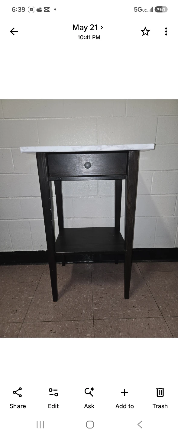 Black Wood Bedside Table Nightstand Sofa End Table Faux Marble