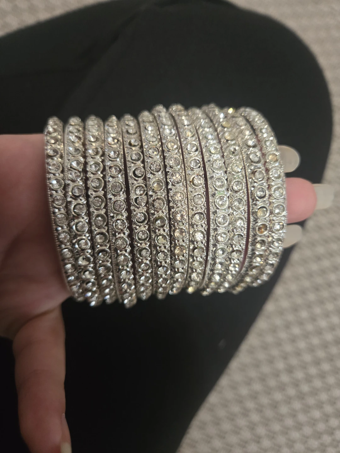 Set of 10 Rhinestone Silver Bangle Bracelets