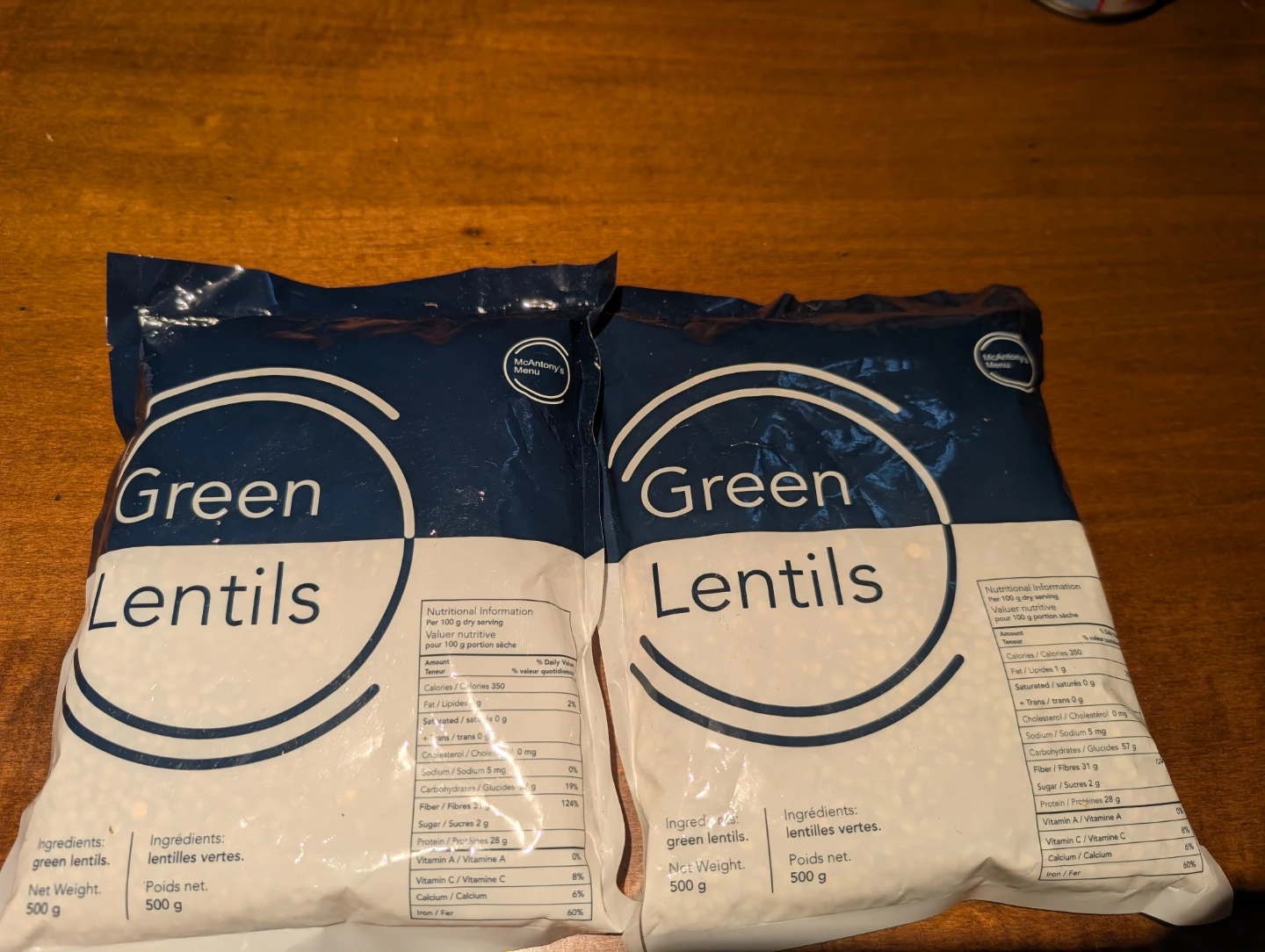 2 Bags of McAntony's Menu Green Lentils