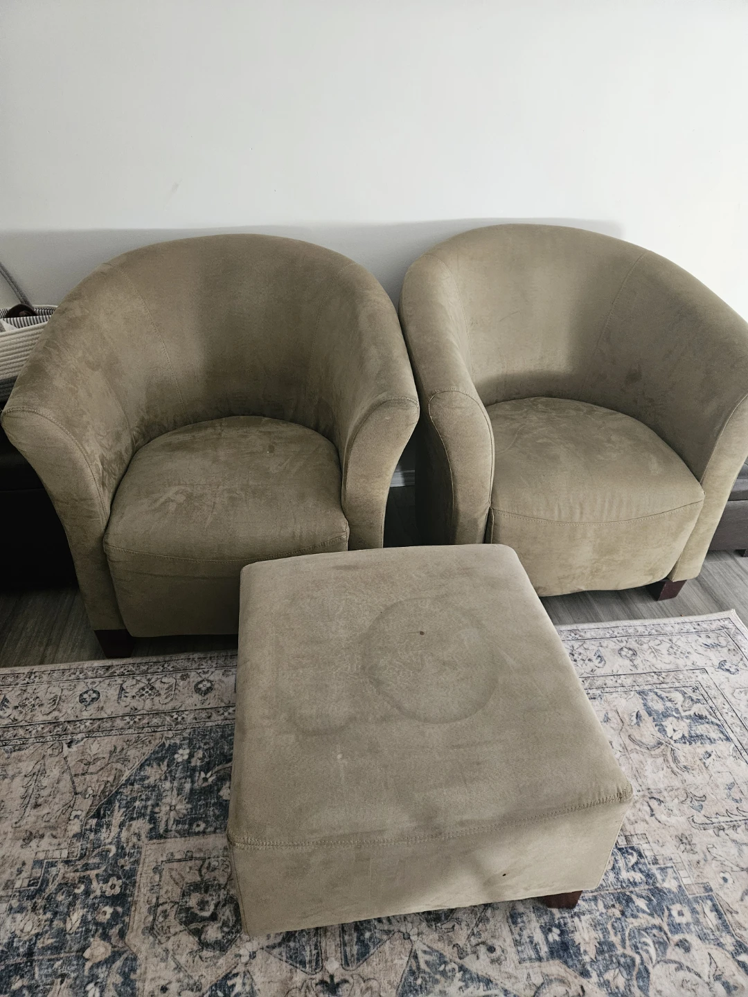 Set of Two Velvet Barrel Chairs with Footstool - photo 5