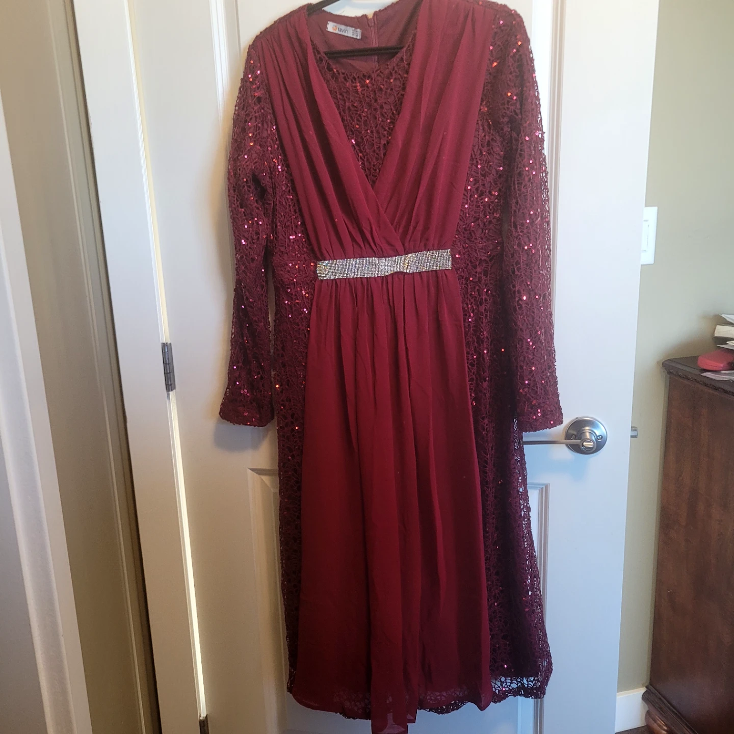 Tavin Burgundy Sequin Lace Dress